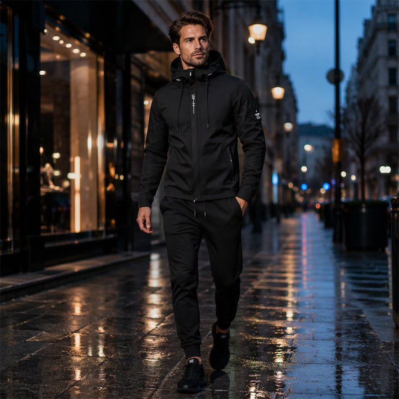 ☁️Bekväm rörelsefrihet, vardagsmässig stil👖 Sportigt streetwear-set för män – avsmalnande byxor och huva, avslappnat och bekvämt ✨