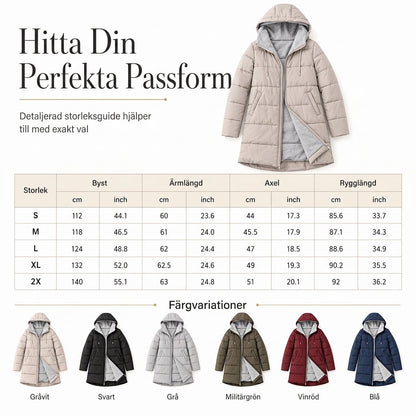 Slim fit lång vadderad kappa med huva, enfärgad, vintermodell med fickor