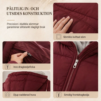 Slim fit lång vadderad kappa med huva, enfärgad, vintermodell med fickor
