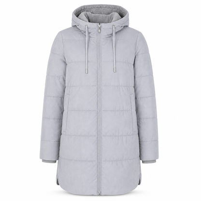 Slim fit lång vadderad kappa med huva, enfärgad, vintermodell med fickor
