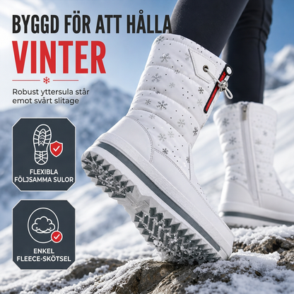 Vinterkängor för kvinnor, höga snökängor, vattentäta, halkfria, utomhus långa kängor med tjock foder av plysch och tjock sula