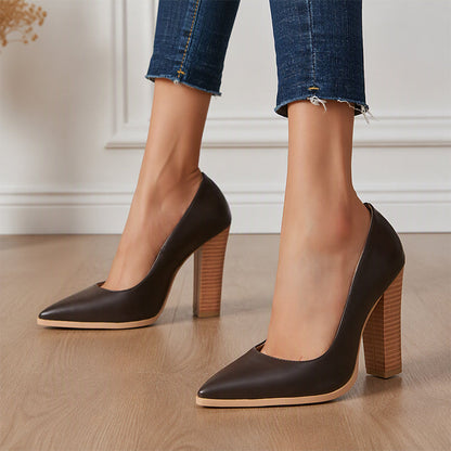 Chic spetsiga pumps med tjock klack för damer