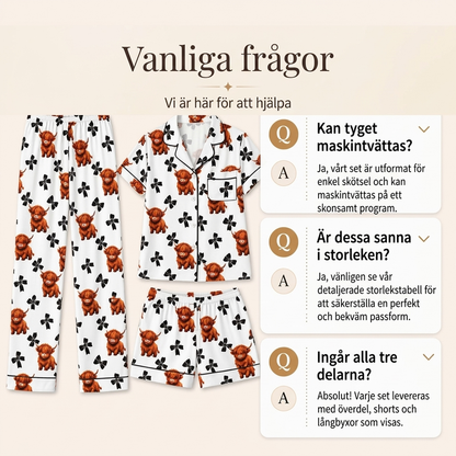 🐮 Dam pyjamas set i 3 delar med höglandsko tryck – mjuk, bekväm, söt design, perfekt för hemmakvällar, nu till halva priset! ✨
