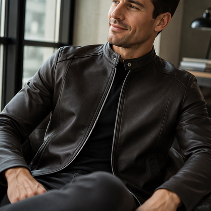 💰 Halva priset! 🏍️ Varm bikerjacka i slim fit med stående krage och mjukt foder – perfekt för pendling och vardag. ✨