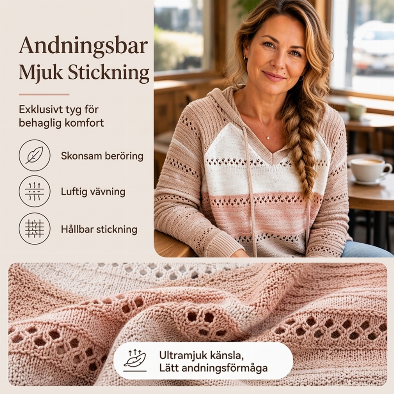 Färgglad, öppen stickad huvtröja för kvinnor