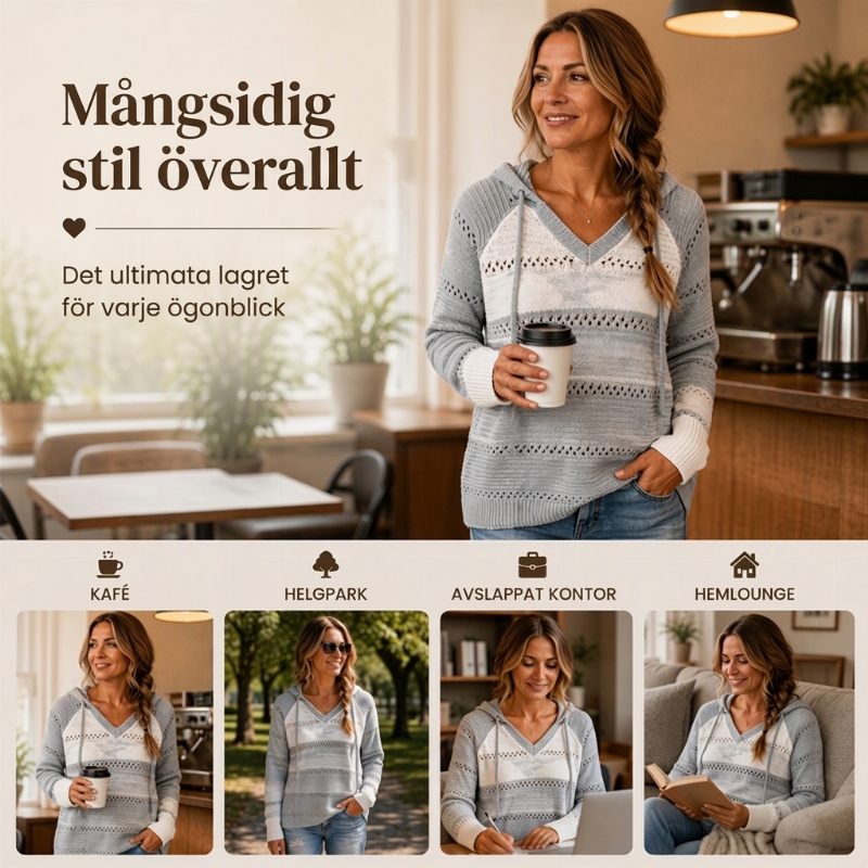 Färgglad, öppen stickad huvtröja för kvinnor