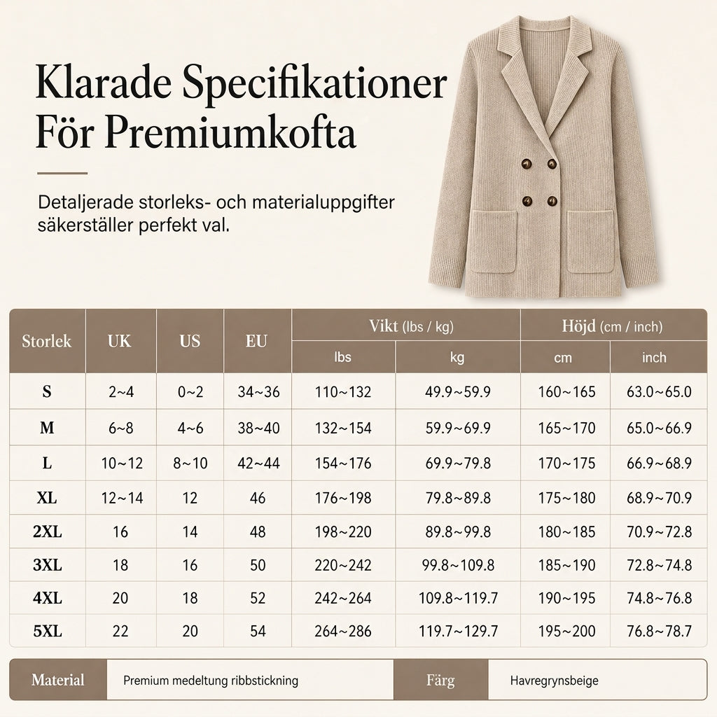 🍂 Vintererbjudande ✨ Ribbad stickad damkofta med dubbel rad knappar – Lång kofta med fickor och reverskrage