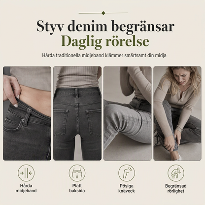 Oljegröna flare-jeans för kvinnor med hög midja, flera knappar och vertikala sömmar framtill