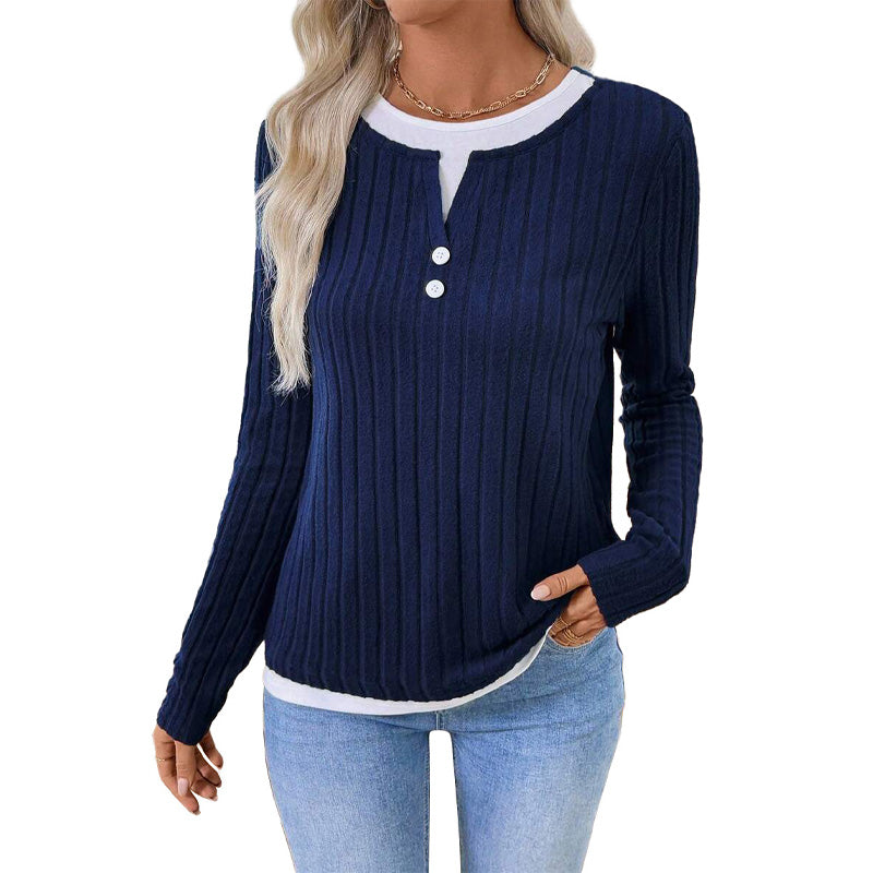 💰 Halva priset! 👚 Varm mjuk långärmad stickad T-shirt för damer – skön, mångsidig, perfekt för kyliga dagar och vardag. ✨