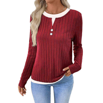 💰 Halva priset! 👚 Varm mjuk långärmad stickad T-shirt för damer – skön, mångsidig, perfekt för kyliga dagar och vardag. ✨