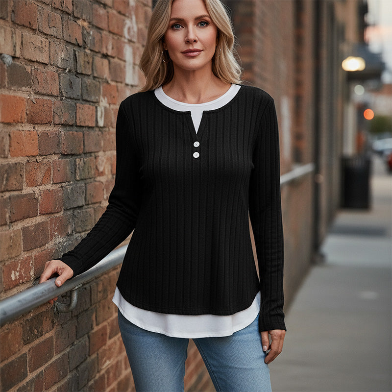💰 Halva priset! 👚 Varm mjuk långärmad stickad T-shirt för damer – skön, mångsidig, perfekt för kyliga dagar och vardag. ✨