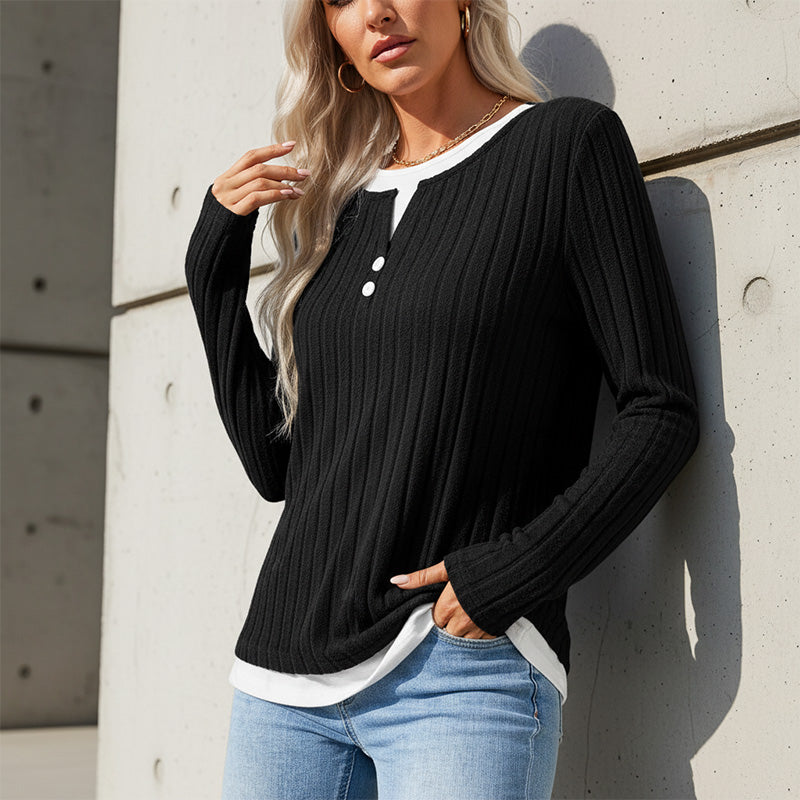 💰 Halva priset! 👚 Varm mjuk långärmad stickad T-shirt för damer – skön, mångsidig, perfekt för kyliga dagar och vardag. ✨
