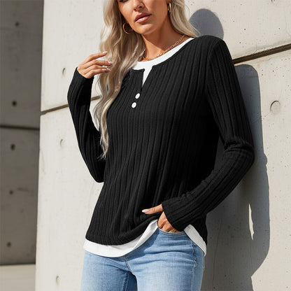 💰 Halva priset! 👚 Varm mjuk långärmad stickad T-shirt för damer – skön, mångsidig, perfekt för kyliga dagar och vardag. ✨