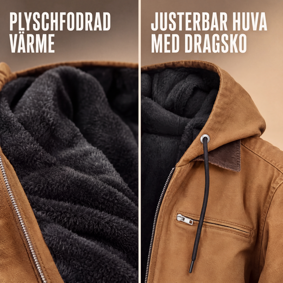 🧥 Arbetsjacka med luvka och plyschfoder för män