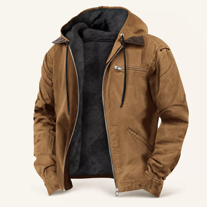🧥 Arbetsjacka med luvka och plyschfoder för män