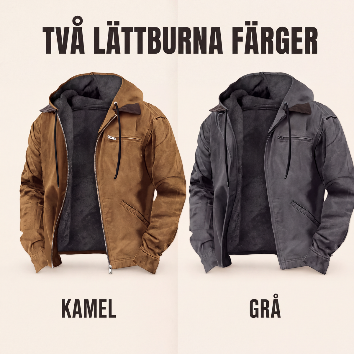 🧥 Arbetsjacka med luvka och plyschfoder för män