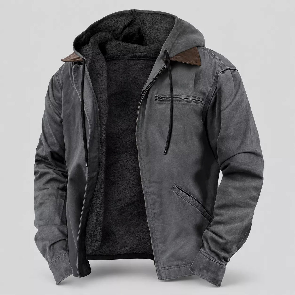 🧥 Arbetsjacka med luvka och plyschfoder för män
