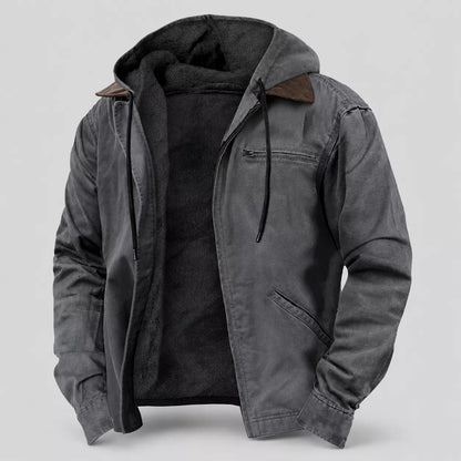 🧥 Arbetsjacka med luvka och plyschfoder för män