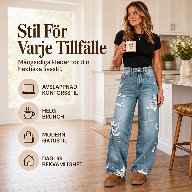 💰 Halva priset! 👖 Damernas eleganta nedslitna jeans med vida ben – bekväma, mjuka, mångsidiga, perfekta för vardag och fest. ✨