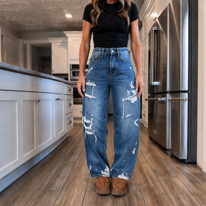 💰 Halva priset! 👖 Damernas eleganta nedslitna jeans med vida ben – bekväma, mjuka, mångsidiga, perfekta för vardag och fest. ✨