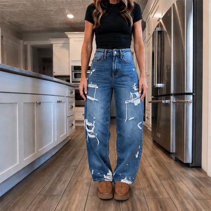 💰 Halva priset! 👖 Damernas eleganta nedslitna jeans med vida ben – bekväma, mjuka, mångsidiga, perfekta för vardag och fest. ✨