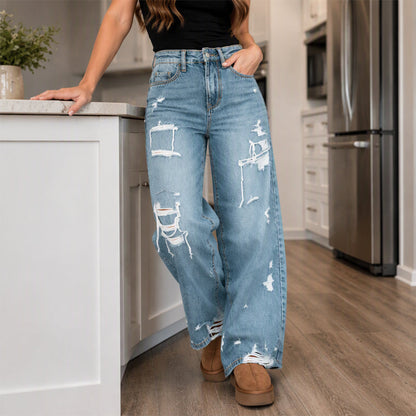💰 Halva priset! 👖 Damernas eleganta nedslitna jeans med vida ben – bekväma, mjuka, mångsidiga, perfekta för vardag och fest. ✨