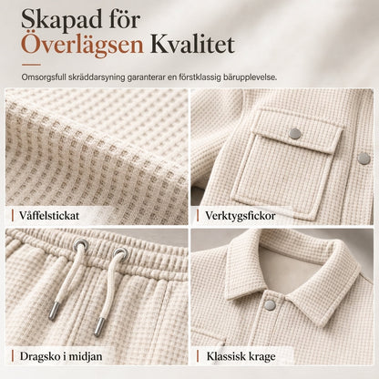 Kostymset med våffelstickad jacka och byxor för män, ledig stil
