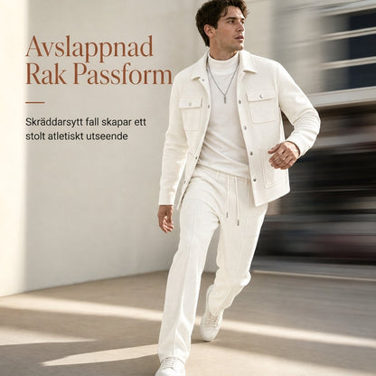 Kostymset med våffelstickad jacka och byxor för män, ledig stil