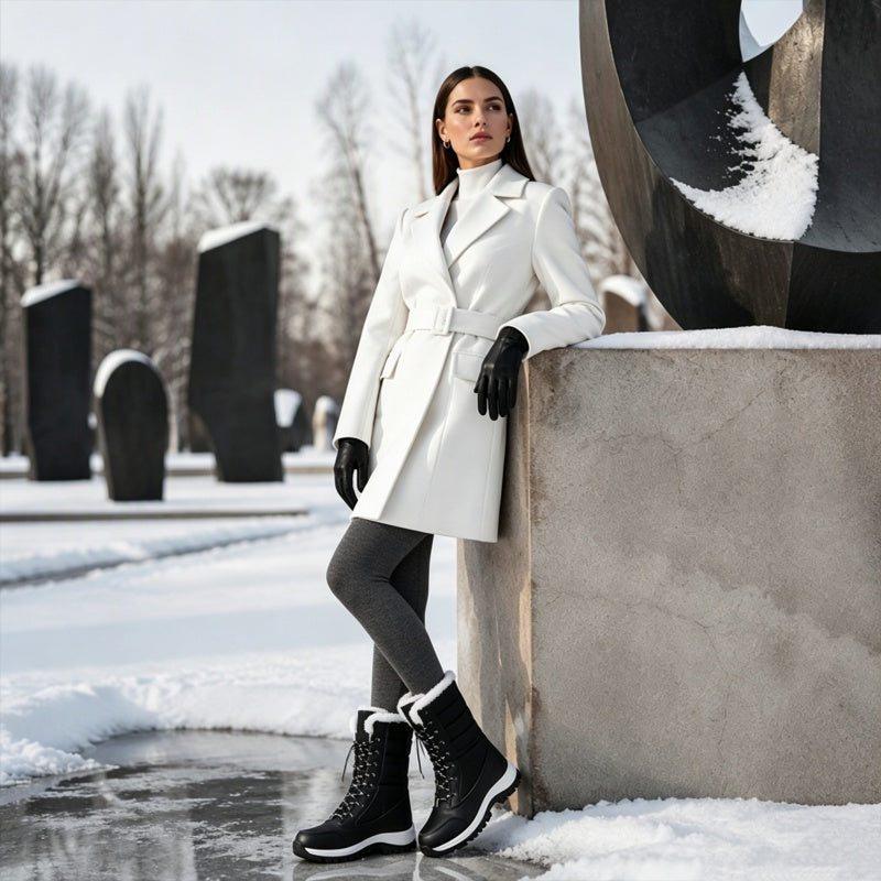 Vattentäta snökängor för dam med plyschfoder och skaft i mellanhöjd👢❄️