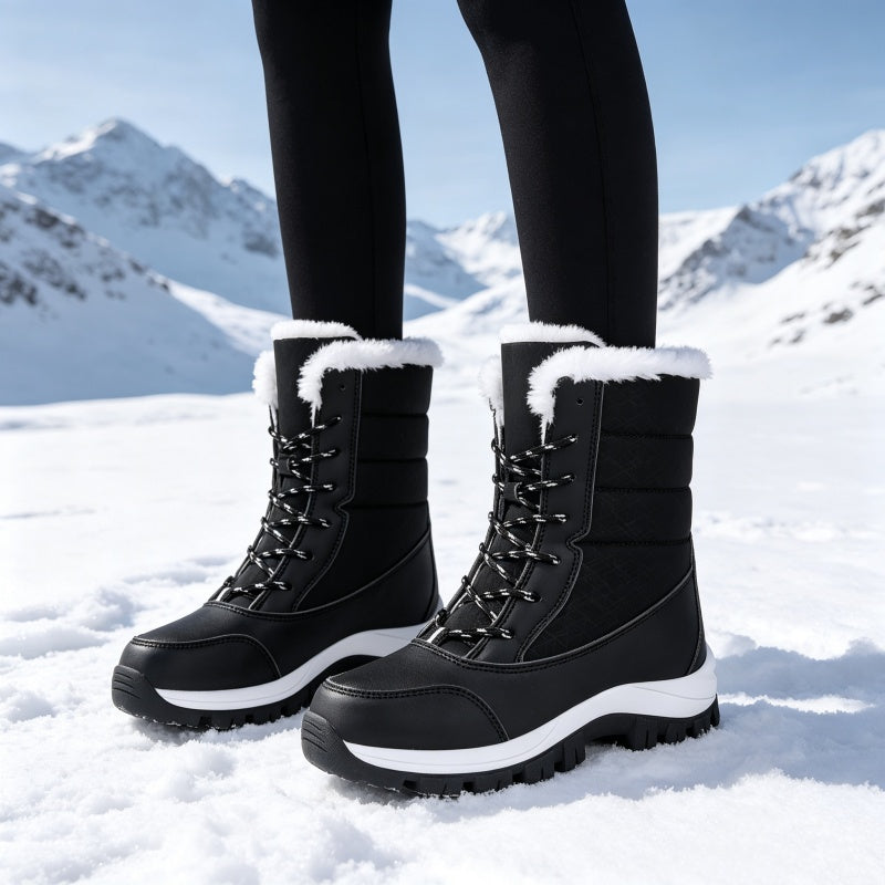 Vattentäta snökängor för dam med plyschfoder och skaft i mellanhöjd👢❄️