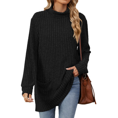 ✨ Ny kollektion 🤍 Löst sittande T-shirt för damer med hög krage och långa ärmar – bekväm passform och elegant lager-på-lager-look