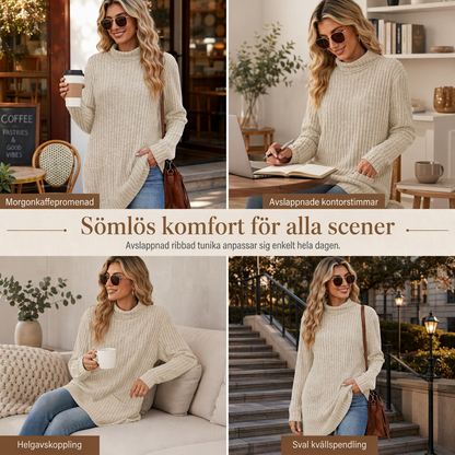 ✨ Ny kollektion 🤍 Löst sittande T-shirt för damer med hög krage och långa ärmar – bekväm passform och elegant lager-på-lager-look