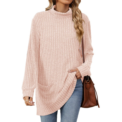 ✨ Ny kollektion 🤍 Löst sittande T-shirt för damer med hög krage och långa ärmar – bekväm passform och elegant lager-på-lager-look