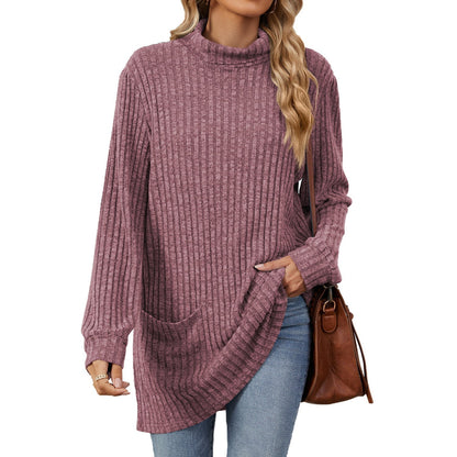 ✨ Ny kollektion 🤍 Löst sittande T-shirt för damer med hög krage och långa ärmar – bekväm passform och elegant lager-på-lager-look