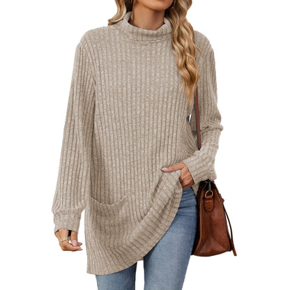✨ Ny kollektion 🤍 Löst sittande T-shirt för damer med hög krage och långa ärmar – bekväm passform och elegant lager-på-lager-look