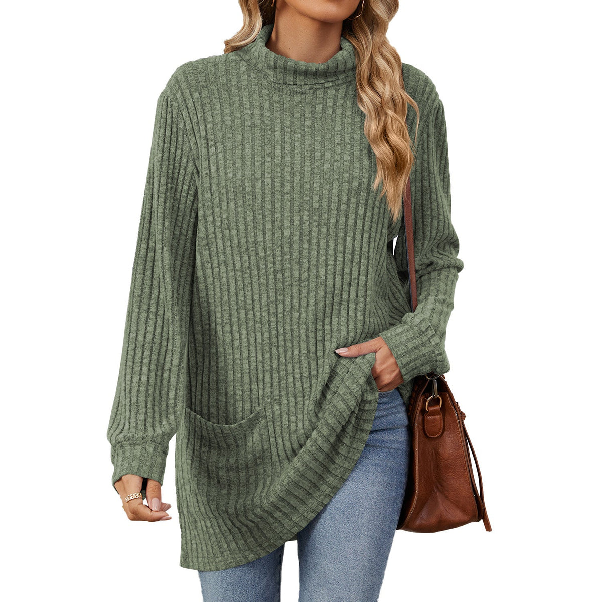 ✨ Ny kollektion 🤍 Löst sittande T-shirt för damer med hög krage och långa ärmar – bekväm passform och elegant lager-på-lager-look