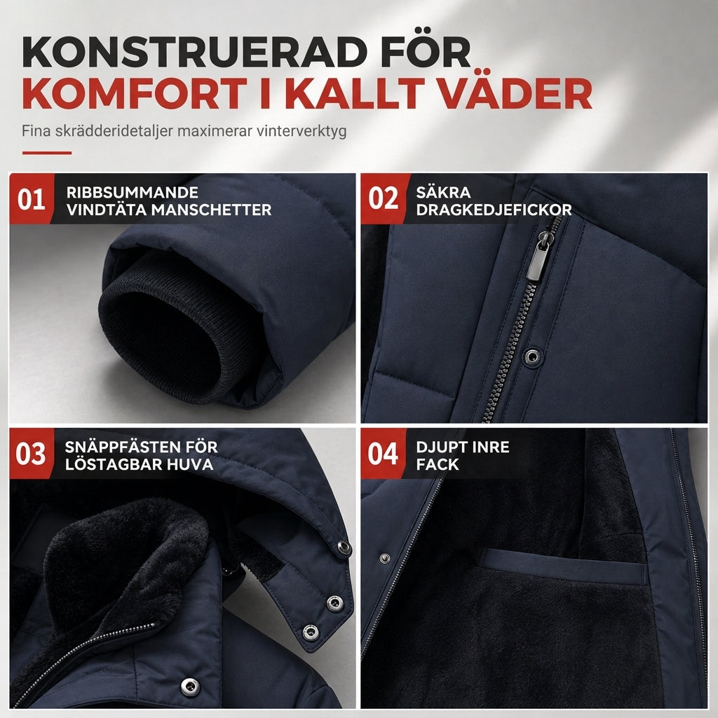 🧥 Mittlångt vinterjacka för män – vadderad, tjockare, avslappnad stil för affärer och vardag, avsedd för medelålders herrar