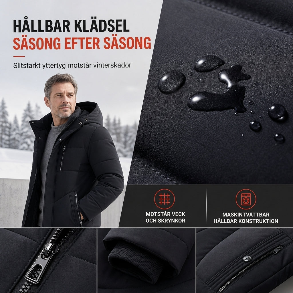 🧥 Mittlångt vinterjacka för män – vadderad, tjockare, avslappnad stil för affärer och vardag, avsedd för medelålders herrar