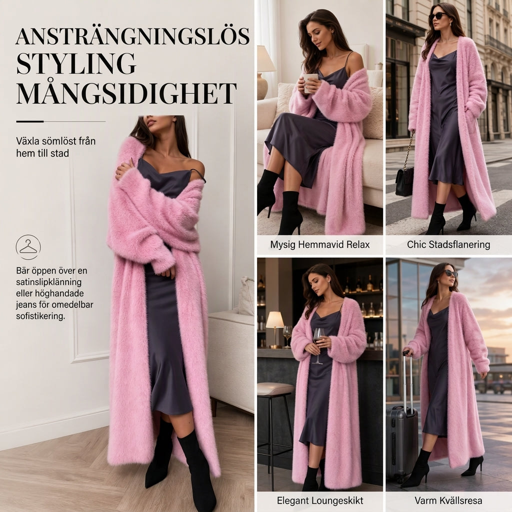 ✨Nyhet! Lång damkofta i fleece med imiterad päls, en fluffig oversized stickad kofta för höst och vinter