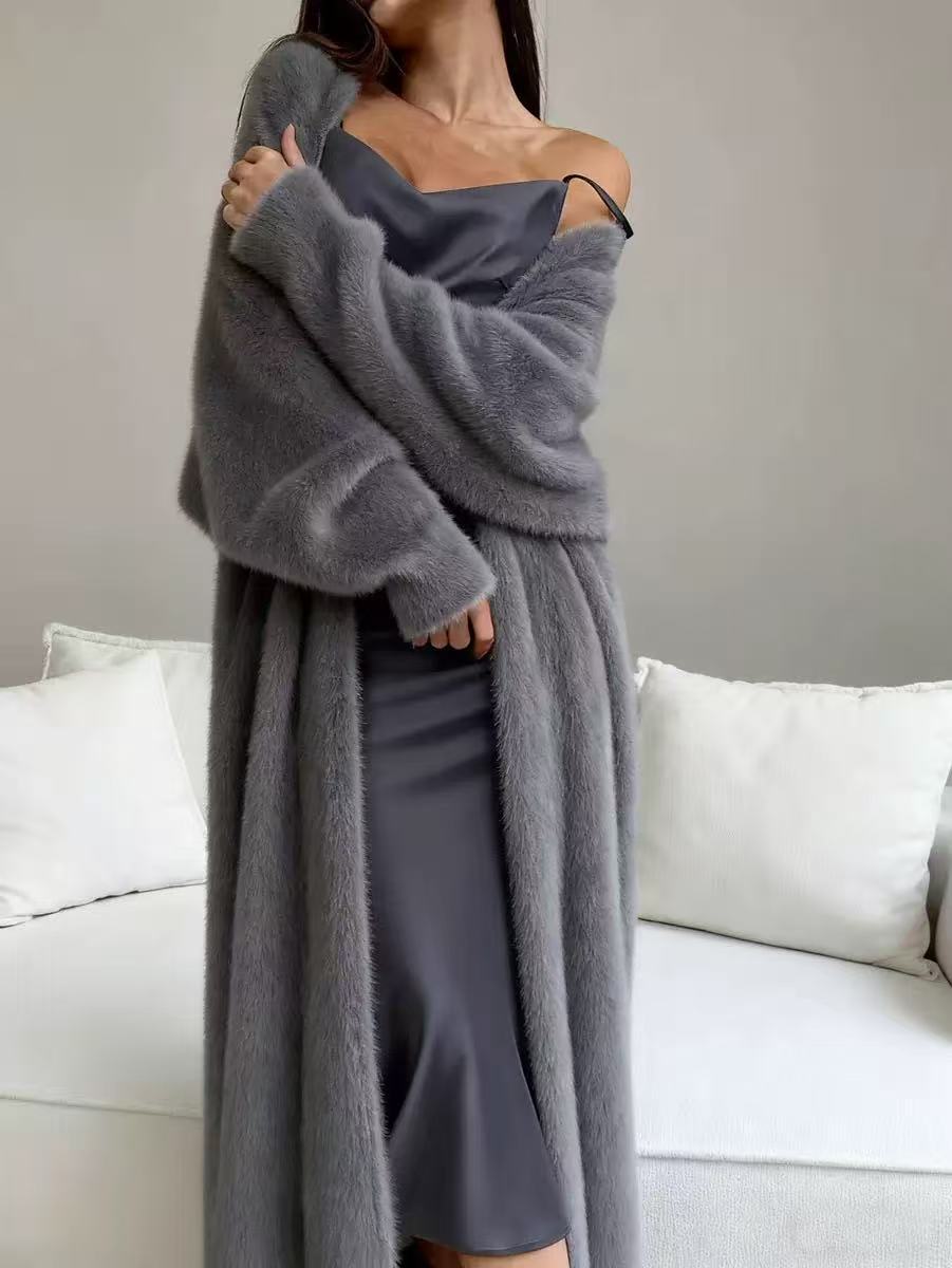 ✨Nyhet! Lång damkofta i fleece med imiterad päls, en fluffig oversized stickad kofta för höst och vinter