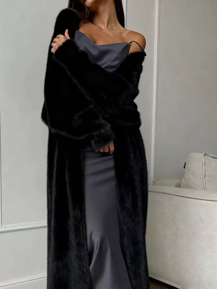 ✨Nyhet! Lång damkofta i fleece med imiterad päls, en fluffig oversized stickad kofta för höst och vinter