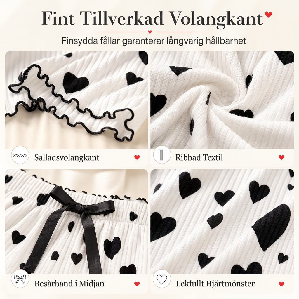 Damset i två delar med structurellt tyg, pyjamas med hjärtmönster - camistopp och långbyxor för hemtrevlig användning