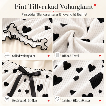 Damset i två delar med structurellt tyg, pyjamas med hjärtmönster - camistopp och långbyxor för hemtrevlig användning