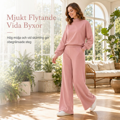 ✈️Fri frakt⏰ Nedräkningen har börjat – 50 % rabatt, bara 3 dagar kvar! Tvådelat stickat loungeset för damer, långärmad tröja med hög krage och byxor med hög midja och vida ben