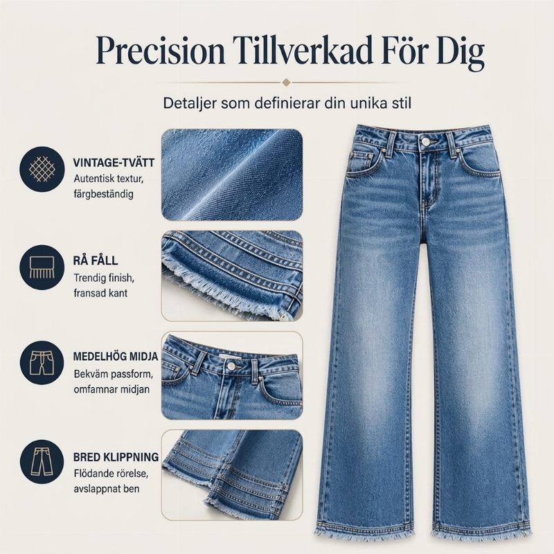 💰 Halva priset! 👖 Vintage bredbyxjeans för kvinnor med rå fåll – bekväma, snygga och mångsidiga, perfekt för vardag och höst. ✨