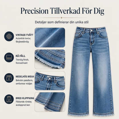 💰 Halva priset! 👖 Vintage bredbyxjeans för kvinnor med rå fåll – bekväma, snygga och mångsidiga, perfekt för vardag och höst. ✨