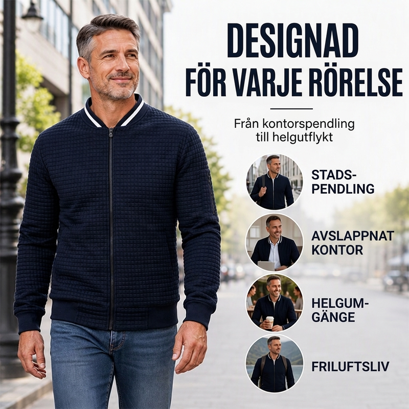 🧥 Casual bomberjacka i våffelstickad modell för män – bekväm, varm, stilren, perfekt för vardag och höst, nu till halva priset! ✨