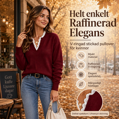 ✨ Ny kollektion 🤍 Stickad damtröja med sjalkrage och spetsdetaljer – elegant utseende, mjuk komfort och tidlös stil