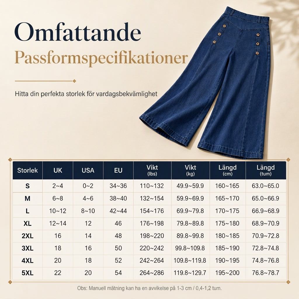 Högtaljade jeans med vida ben, stretchigt denim och dekorativa knappar