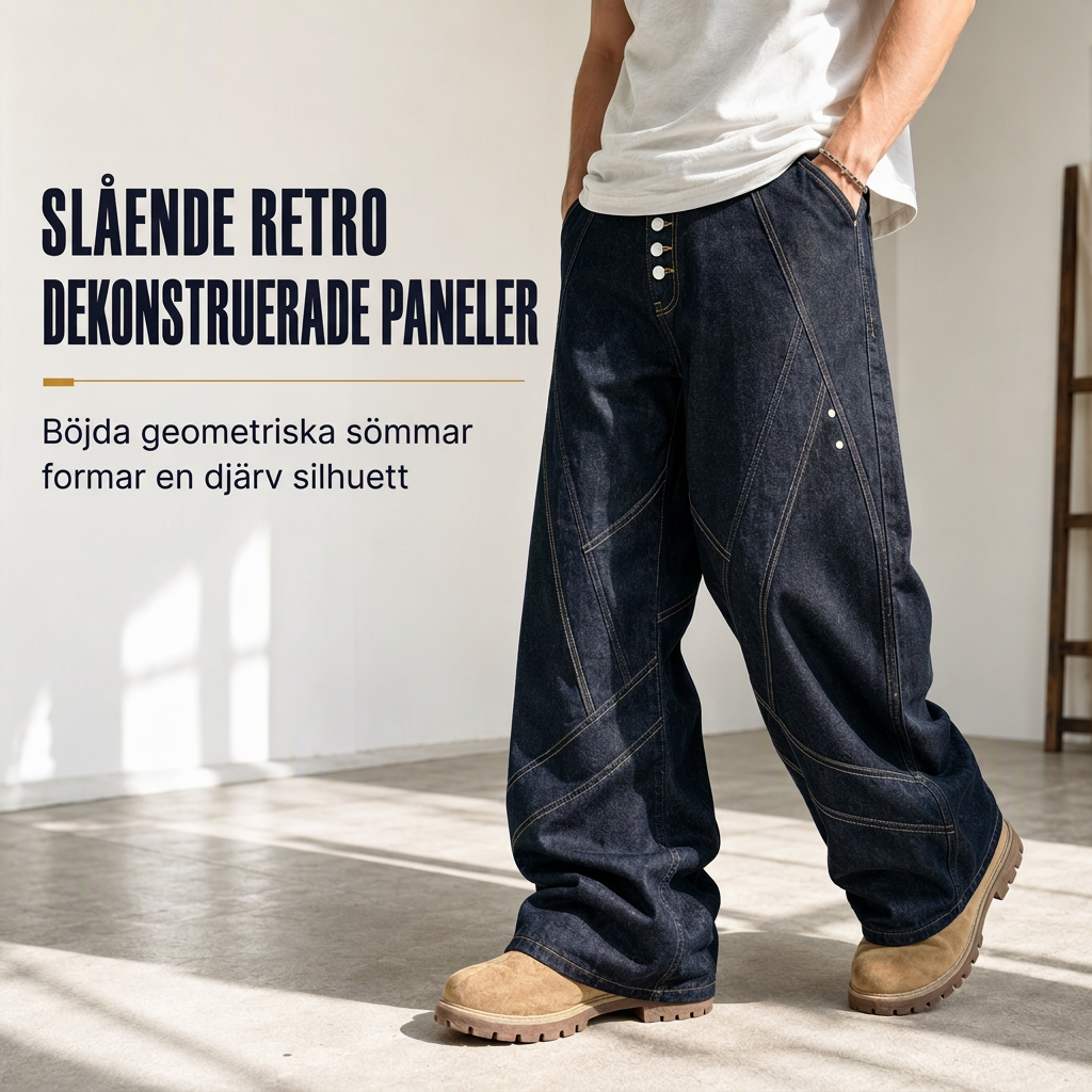 ✈️Fri frakt📢🎉50 % rabatt!!!🛍️✨Herrjeans i amerikansk vintage-stil, utsvängda, vida ben, dekonstruerade, otvättade denimbyxor med knäppning